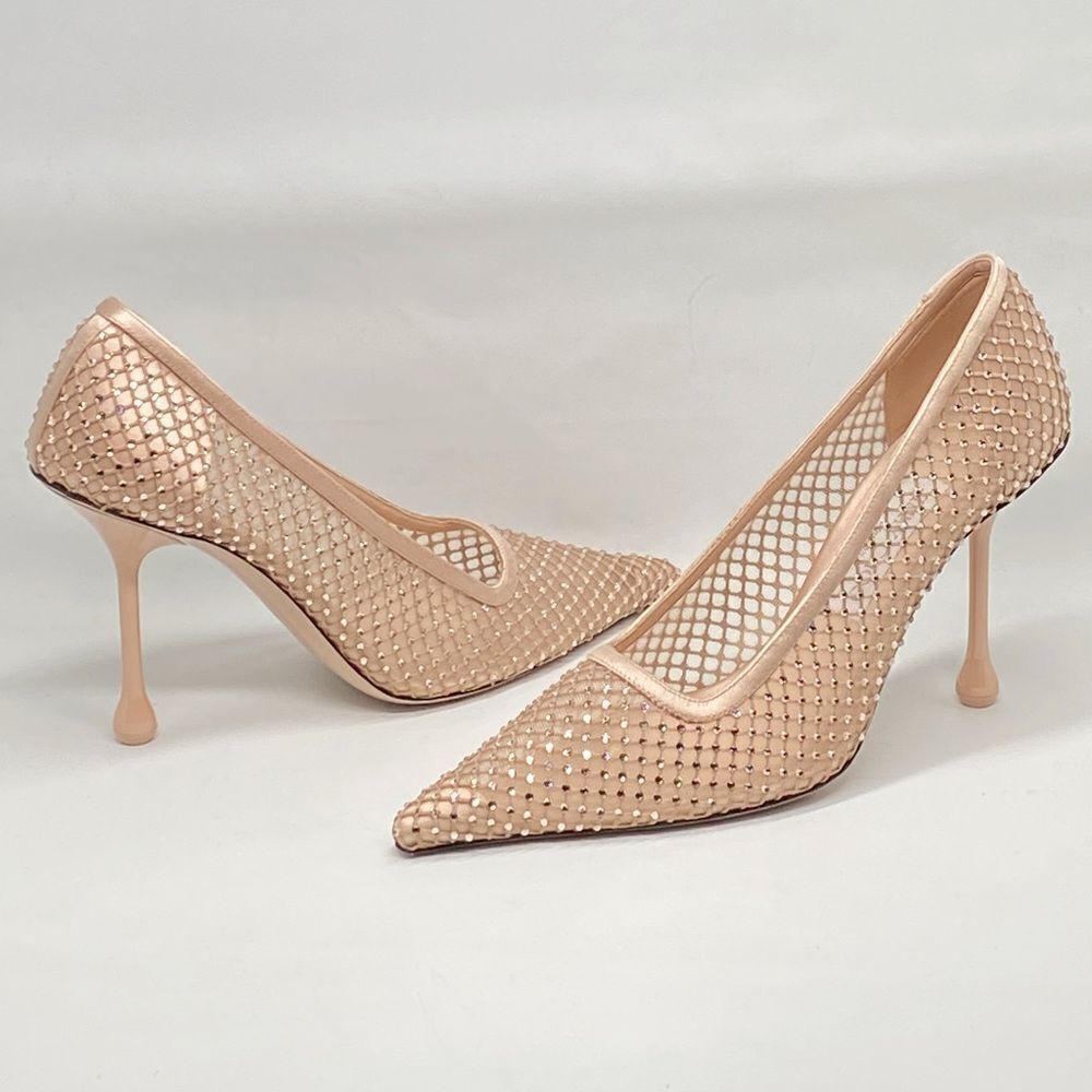 Jimmy Choo Isa 95MM Crystal-Embellished Mesh Pumps size 39